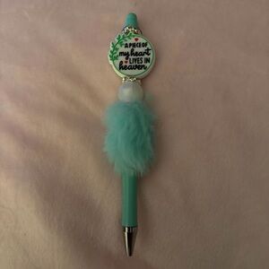 Fluffy Blue Pen with Heart Charm